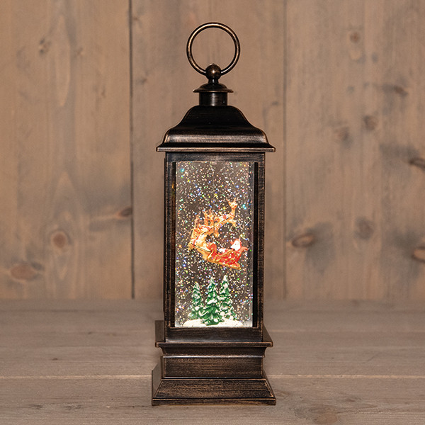 Waterlantaarn op batterijen | Kerstman met rendier | Glitterwater | 10.5 x 28.5 cm | Warm wit LCO00825 - 1