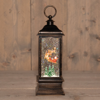 Waterlantaarn op batterijen | Kerstman met rendier | Glitterwater | 10.5 x 28.5 cm | Warm wit LCO00825