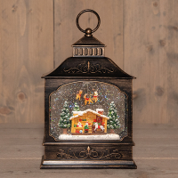 Waterlantaarn op batterijen | Kerstman met rendier | Glitterwater | 18.5 x 8.5 x 27.5 cm | Warm wit LCO00826