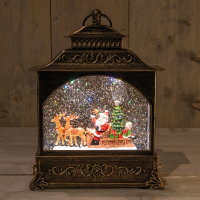 Waterlantaarn op batterijen | Kerstslee | Glitterwater | 22 x 8 x 29 cm | Warm wit LCO00833