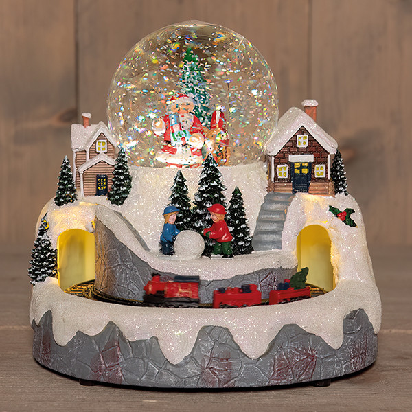 Waterlantaarn op batterijen | Landschap met trein en kerstman | Glitterwater | 24 x 23.5 cm | Warm wit LCO00830 - 1
