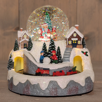 Waterlantaarn op batterijen | Landschap met trein en kerstman | Glitterwater | 24 x 23.5 cm | Warm wit LCO00830