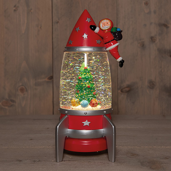Waterlantaarn op batterijen | Raket | Glitterwater | 12 x 11 x 27.5 cm | Rood LCO00824 - 1