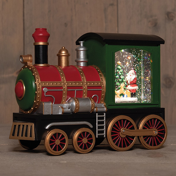 Waterlantaarn op batterijen | Trein met kerstman | Glitterwater | 21 x 15 x 9 cm | Groen LCO00822 - 1