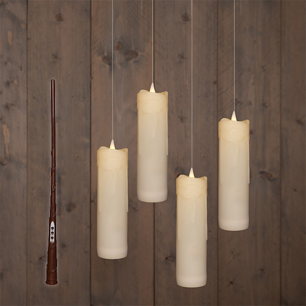 Zwevende kaarsen op batterijen | 18 x 5 cm | Warm wit | Inclusief toverstok | Wit | 4 stuks LCO00522 - 1