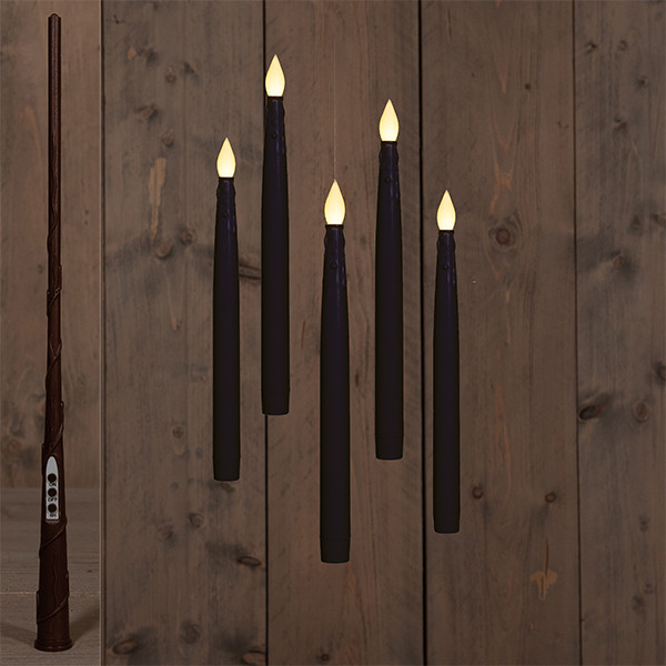 Zwevende kaarsen op batterijen | 28.5 cm | Warm wit | Inclusief toverstok | Zwart | 5 stuks LCO00525 - 1