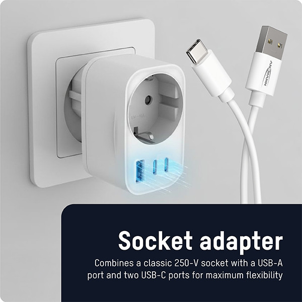 Ansmann adapterstekker 30W | Type F, USB-C, USB-A | Geschikt voor Nederland | Wit LAN00108 - 2