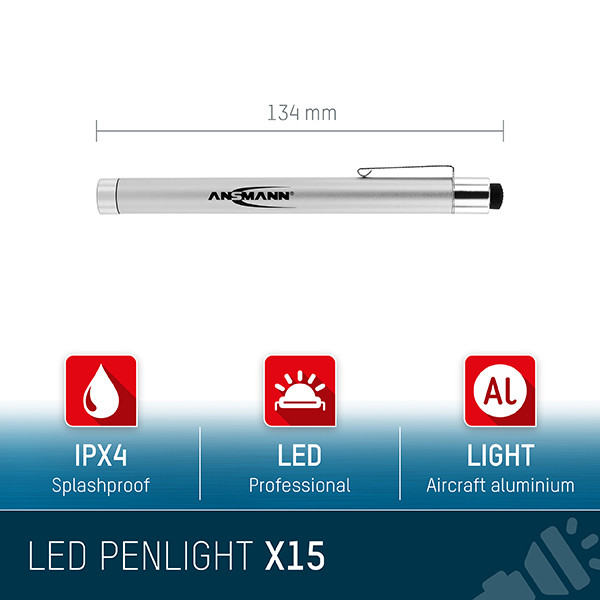 Ansmann inspectielamp op batterijen | X15 LED | 2x AAA | 15 lumen | IP20 | Zilver  LAN00016 - 6