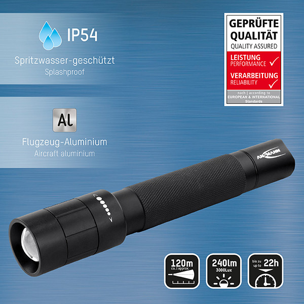 Ansmann zaklamp op batterijen | M200F | 2x AA | 240 lumen | IP54 | Zwart  LAN00037 - 5