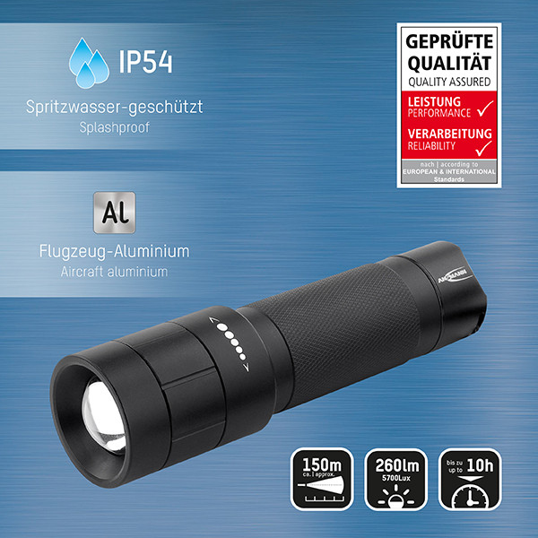 Ansmann zaklamp op batterijen | M250F | 3x AAA | 260 lumen | IP54 | Zwart  LAN00038 - 5