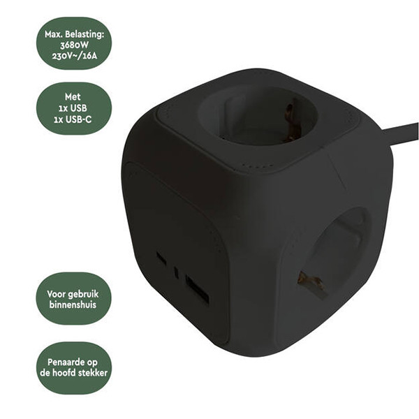 Stekkerblok 5-voudig | 1.4 meter | Incl. USB-A en USB-C | Zwart LBR00015 - 4
