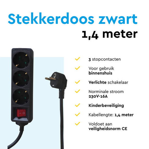 Stekkerdoos 3-voudig met schakelaar | 1.4 meter | Zwart LBR00018 - 6