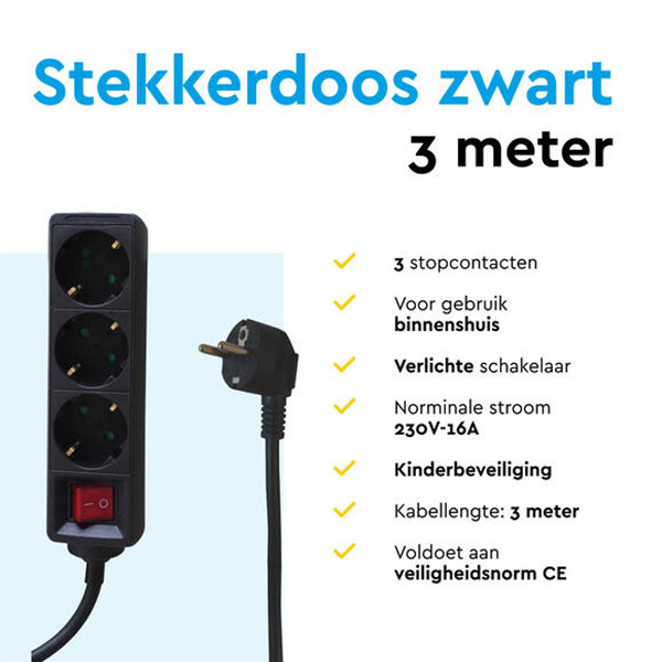 Stekkerdoos 3-voudig met schakelaar | 3 meter | Zwart LBR00019 - 6