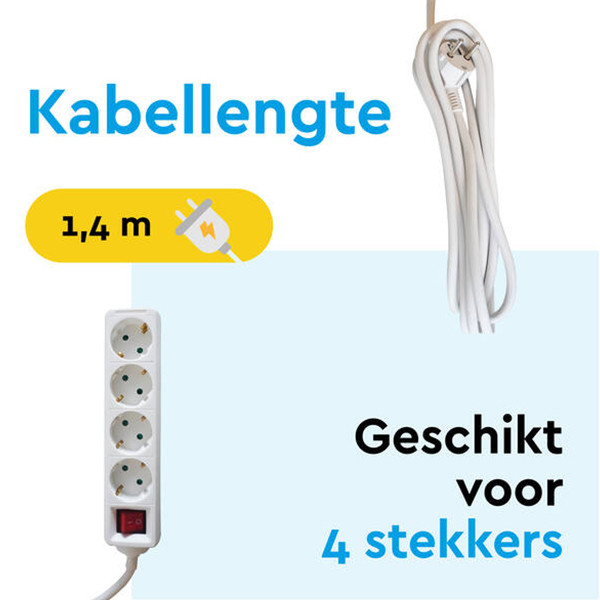 Stekkerdoos 4-voudig met schakelaar | 1.4 meter | Wit LBR00020 - 3