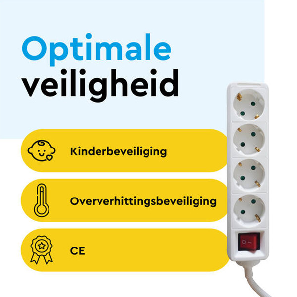 Stekkerdoos 4-voudig met schakelaar | 1.4 meter | Wit LBR00020 - 4