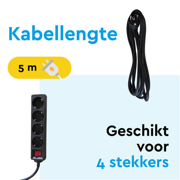 Stekkerdoos 4-voudig met schakelaar | 5 meter | Zwart LBR00024 - 2