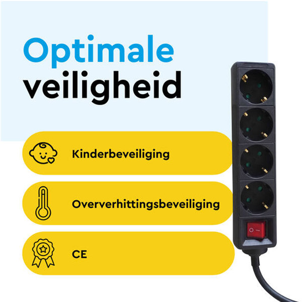Stekkerdoos 4-voudig met schakelaar | 5 meter | Zwart LBR00024 - 3