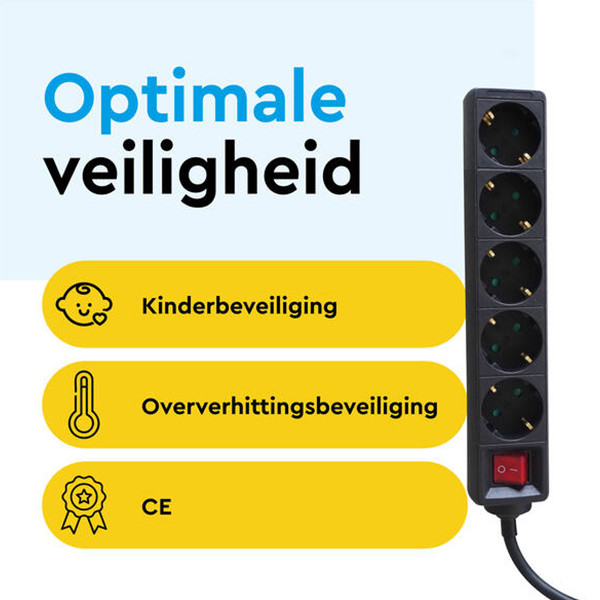 Stekkerdoos 5-voudig met schakelaar | 5 meter | Zwart LBR00029 - 3