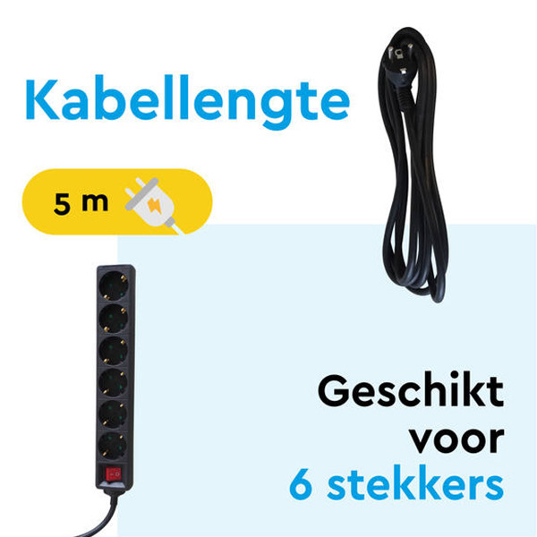 Stekkerdoos 6-voudig met schakelaar | 5 meter | Zwart LBR00034 - 3