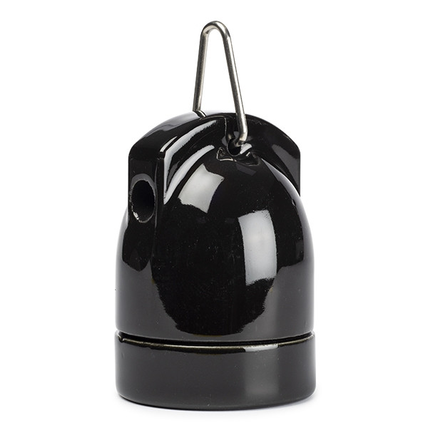 Bailey E27 lamphouder porselein zwart met haak (Bailey)  LBA00085 - 1