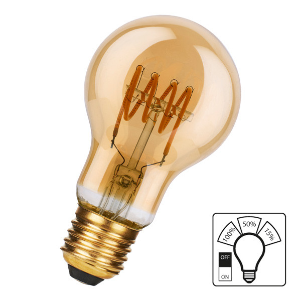 Bailey LED lamp E27 | Peer A60 | Filament | Goud | 2200K | 3-staps dimbaar | 5W (37W) LBA00426 - 2