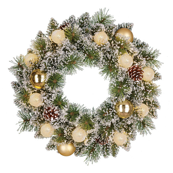 Kerstkrans Ø 45 cm | Kaprun | Besneeuwd | Gouden decoratie | 10 lampjes op batterijen | Black Box Trees LBB00241 - 1