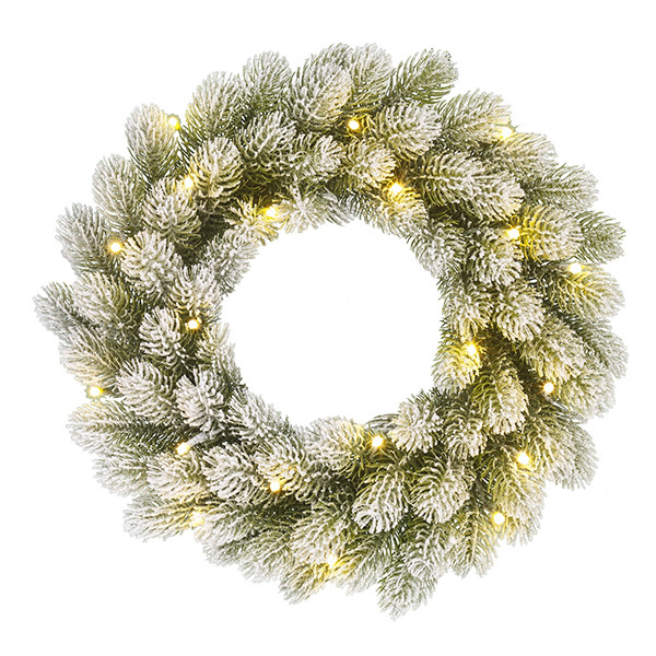 Kerstkrans Ø 45 cm | Nagoya | Besneeuwd | 20 lampjes op batterijen | Black Box Trees LBB00253 - 1