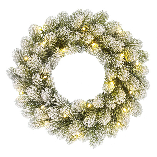 Kerstkrans Ø 45 cm | Nagoya | Besneeuwd | 20 lampjes op batterijen | Black Box Trees LBB00253 - 1