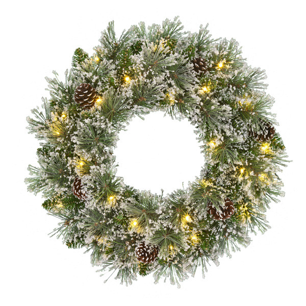 Kerstkrans Ø 45 cm | Vandans | Besneeuwd | 20 lampjes op batterijen | Black Box Trees LBB00036 - 1