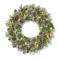 Kerstkrans Ø 45 cm | Vandans | Besneeuwd | 20 lampjes op batterijen | Black Box Trees LBB00036