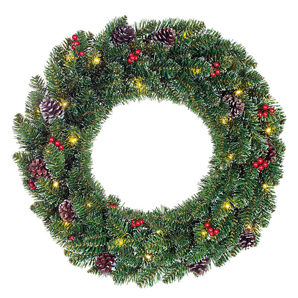 Kerstkrans Ø 60 cm | Creston | 30 lampjes op batterijen | Black Box Trees LBB00002 - 1