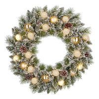 Kerstkrans Ø 60 cm | Kaprun | Besneeuwd | Gouden decoratie | 15 lampjes op batterijen | Black Box Trees LBB00242