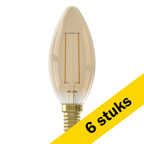 Calex Aanbieding: 6x Calex LED lamp E14 | Kaars B35 | Filament | Goud | 2100K | Dimbaar | 3.5W (25W)  LCA00686 - 1