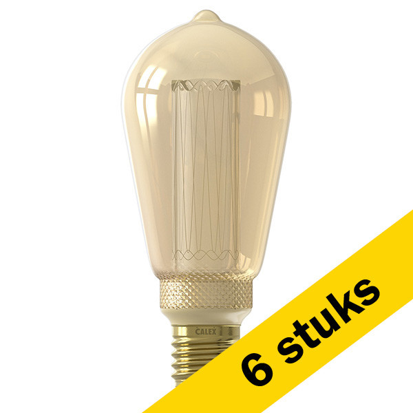 Calex Aanbieding: 6x Calex LED lamp E27 | Crown | Edison ST64 | Goud | 1800K | Dimbaar | 3.5W (15W)  LCA00191 - 1