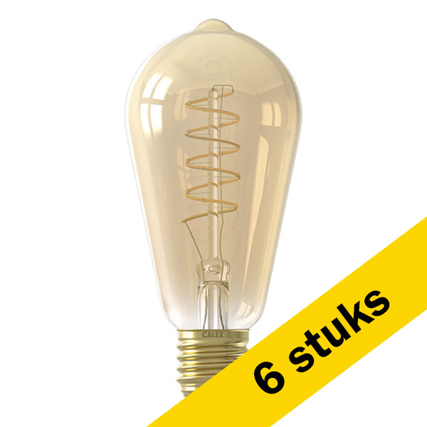 Calex Aanbieding: 6x Calex LED lamp E27 | Edison ST64 | Filament | Goud | 2100K | Dimbaar | 3.8W (25W)  LCA00663 - 1