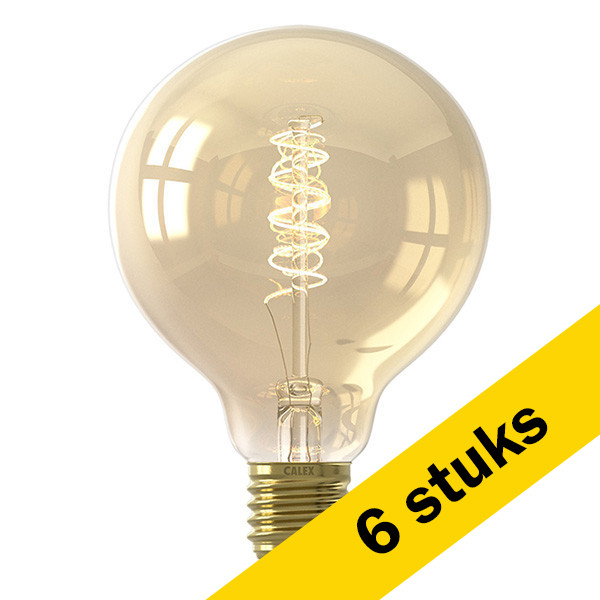 Calex Aanbieding: 6x Calex LED lamp E27 | Globe G95 | Goud | 2100K | Dimbaar | 5.5W (40W)  LCA00883 - 1