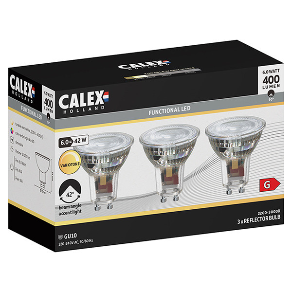 Calex GU10 LED spot | Variotone | 2200-3000K | Dimbaar | 5.5W (65W) 3 stuks LCA00965 - 1