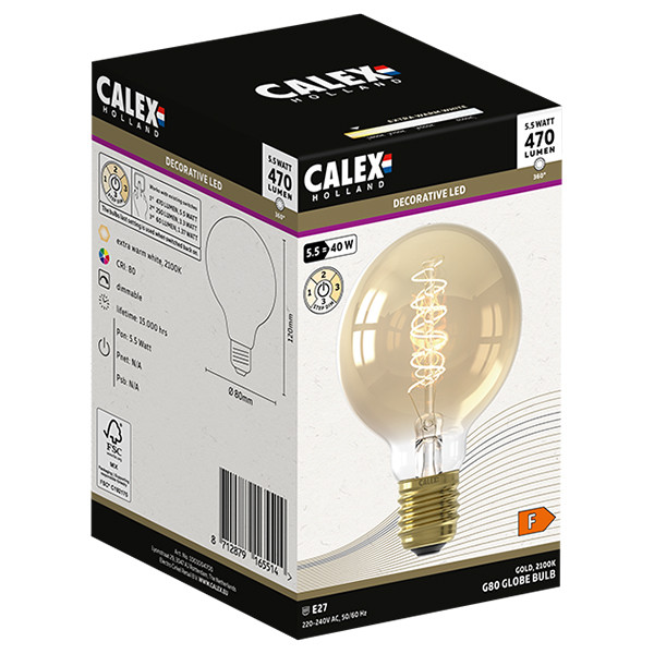 Calex LED lamp E27 | Globe G80 | Filament | Goud | 2100K | 3-staps dimbaar | 5.5W (40W) LCA01213 - 3