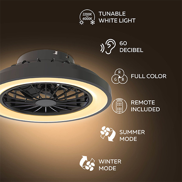 Calex Plafondventilator met LED lamp | Ø 39 cm | RGB + 2700-6500K | Zwart/Wit LCA01297 - 3