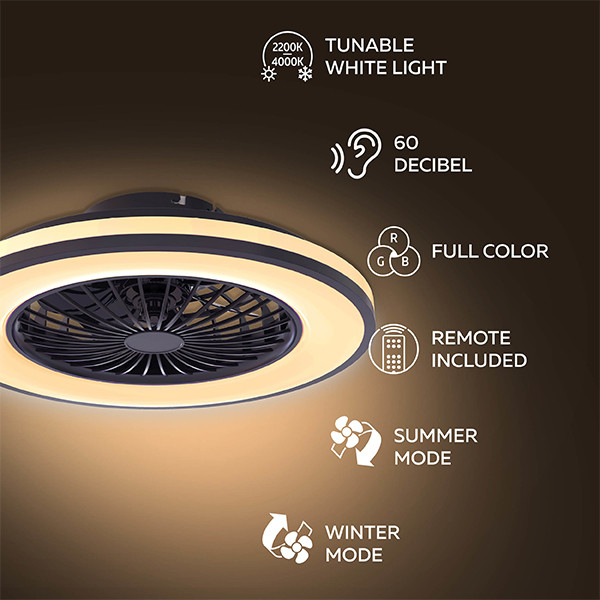 Calex Plafondventilator met LED lamp | Ø 49 cm | RGB + 2700-6500K | Zwart/Wit LCA01298 - 3