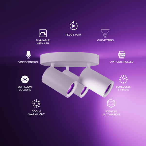 Calex Slimme plafondspot | Rond | RGB + 2200-4000K | Wit | 3 spots | WiFi (Tuya) | 4.9W LCA01248 - 2
