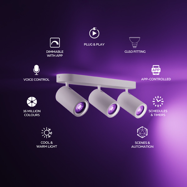 Calex Slimme plafondspot | Rond | RGB + 2200-4000K | Wit | 3 spots | WiFi (Tuya) | 4.9W LCA01249 - 2