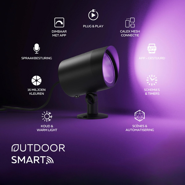 Calex Slimme prikspot buiten | RGB + 2700-6500K | IP44 | Zwart | Bluetooth | 8.2W LCA01253 - 3