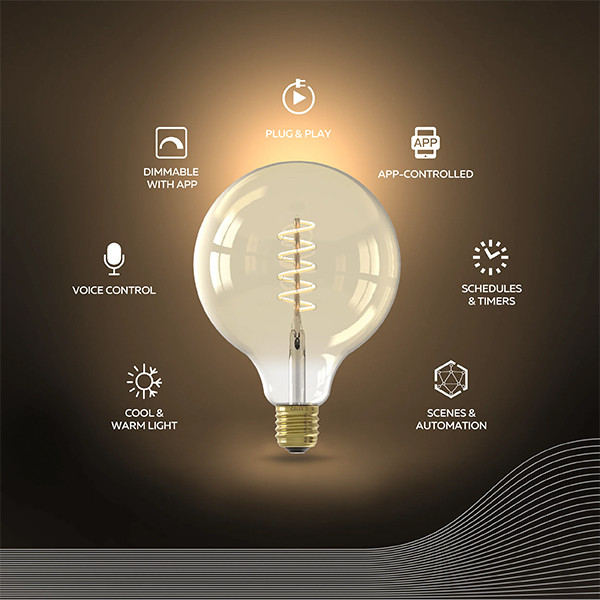 Calex Smart lamp E27 | Globe G125 | Goud | 1800K-3000K | 806 lumen | 7W  LCA01195 - 2