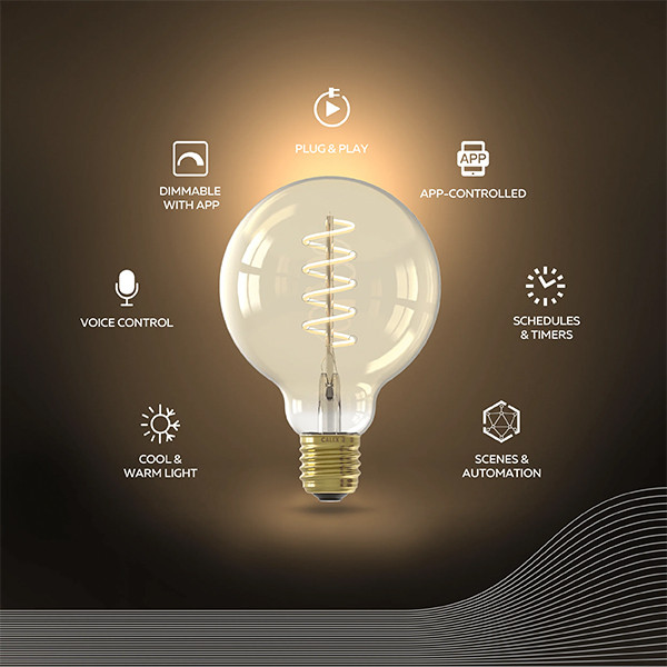 Calex Smart lamp E27 | Globe G95 | Spiraal | Goud | 1800K-3000K | 806 lumen | 7W  LCA01194 - 2