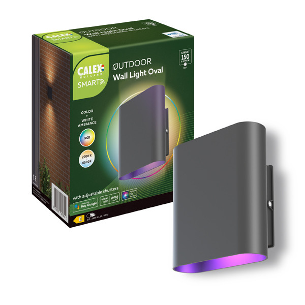Calex Smart wandlamp buiten | Rechthoek | RGB + 2700-6500K | IP54 | Zwart | Bluetooth | 4.9W LCA01252 - 1