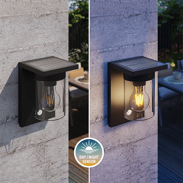 Calex Solar wandlamp met beweging & schemersensor | Asti | 2700K | 150 lumen | IP44 | 1.6W | Zwart LCA01173 - 4