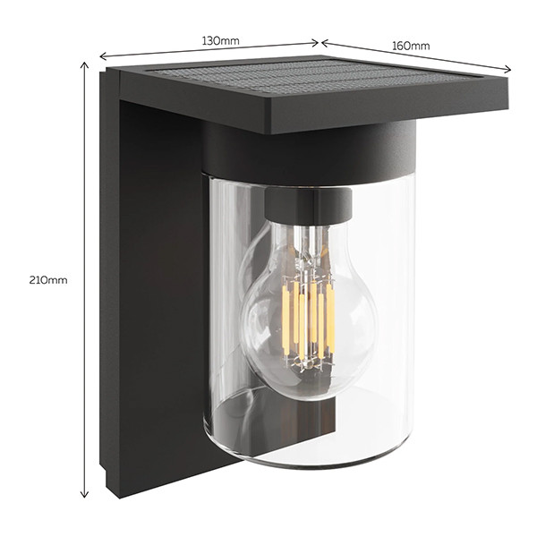 Calex Solar wandlamp met beweging & schemersensor | Asti | 2700K | 150 lumen | IP44 | 1.6W | Zwart LCA01173 - 7
