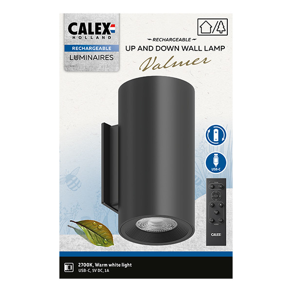 Calex Wandlamp buiten | Batterij | Oplaadbaar | Up & Down | Rond | 2W | Zwart LCA01279 - 4