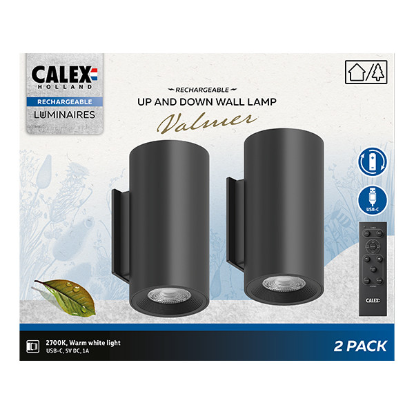 Calex Wandlamp buiten | Batterij | Up & Down | Rond | 2W | Zwart | 2 stuks LCA01280 - 2